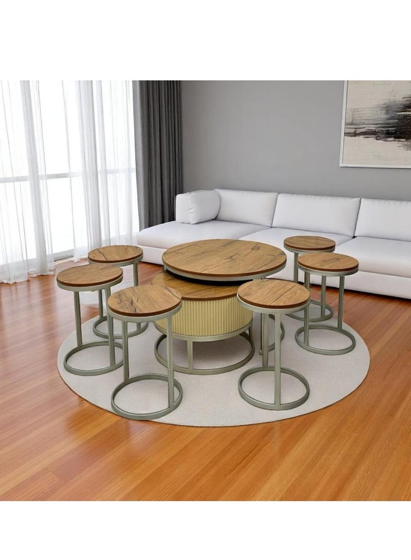 l'elefante 6-Piece Nesting Table Set – 2 Round Coffee Tables + 4 Side Tables – Scratch & Moisture-Resistant MDF Wooden Tops & Powder-Coated Iron Base – Pre-Assembled Modern Tables for Majlis, Living Room, Lounge – Made in Saudi Arabia