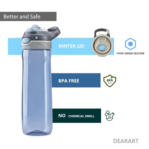 DEARART 2-Pack 26oz Grey Water Bottle and Pink Water Bottles Without Straw, AUTOSPOUT BPA FREE Has Handle Easy Carried, Suit Office Gym Work School Travel etc. - Image 3