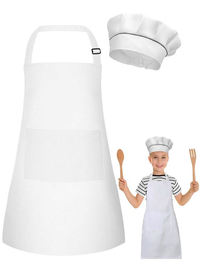 Beauenty Kids Apron and Chef Hat Set, Adjustable Children Apron with 2 Pockets for Boys Girls, Toddler Chef Apron Kitchen Garden Bib Aprons for Cooking Baking Painting Crafting (7-13 Year) - Image 1