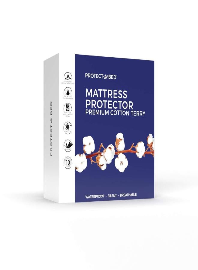 Protect-A-Bed Premium Cotton Terry Cloth Waterproof Mattress Protector, Blocks Dust Mites and Allergens, Machine Washable, White King - Image 1