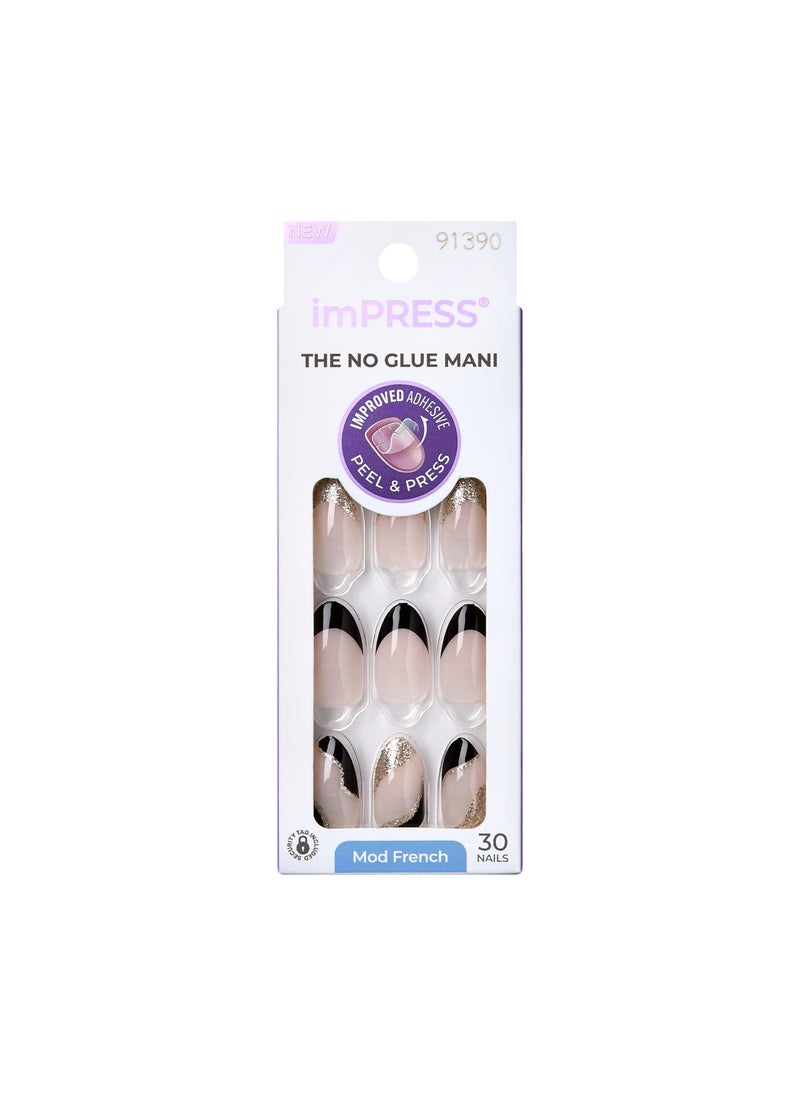 Impress - KISS imPRESS No Glue Mani PressOn Nails French Illusion Dark Neutral  Black Tip French Medium Size Almond Shape Includes 30 Nails Prep Pad Instructions Sheet 1 Manicure Stick 1 Mini File - Image 1