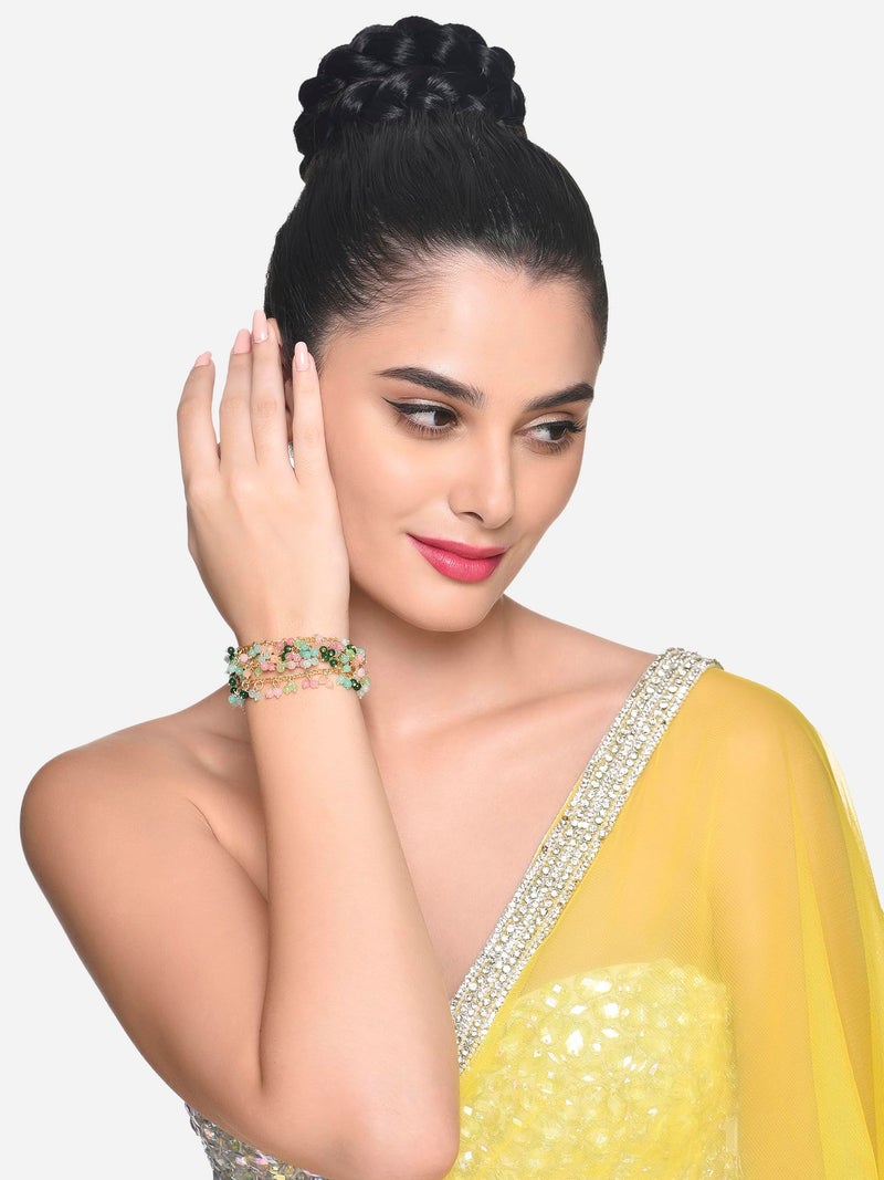 ZAVERI PEARLS Set Of 2 Multi-Colour Stones & Beads Ethnic Bracelet For Women-ZPFK16866 - Image 5