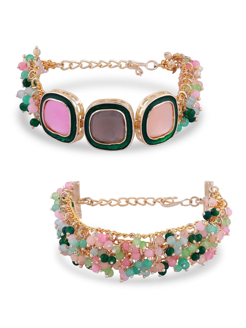 ZAVERI PEARLS Set Of 2 Multi-Colour Stones & Beads Ethnic Bracelet For Women-ZPFK16866 - Image 1