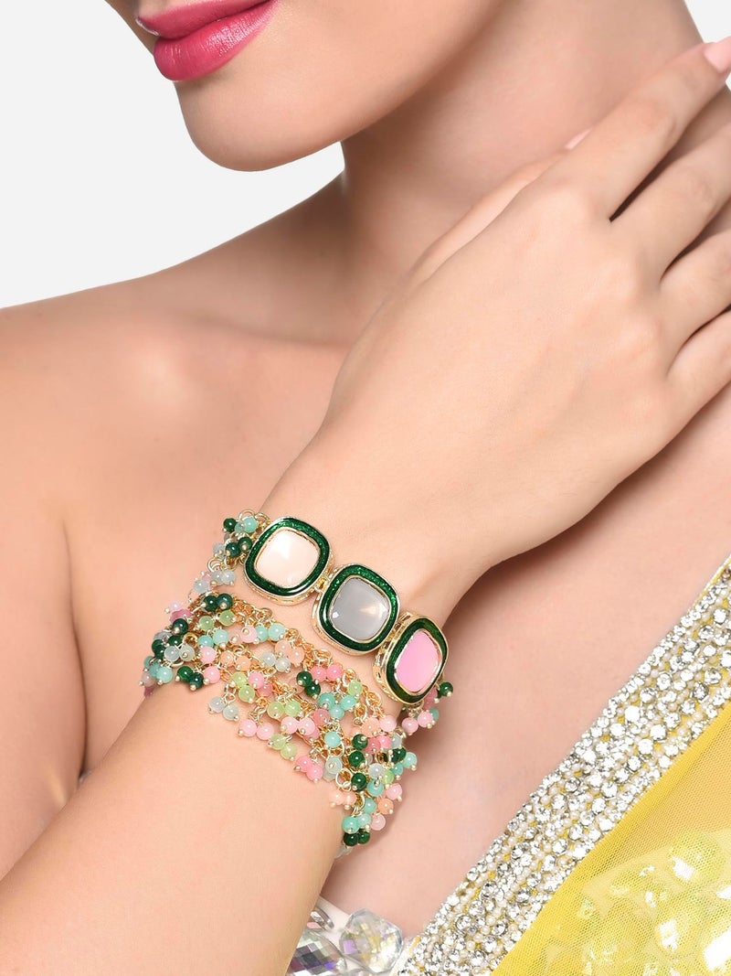 ZAVERI PEARLS Set Of 2 Multi-Colour Stones & Beads Ethnic Bracelet For Women-ZPFK16866 - Image 2