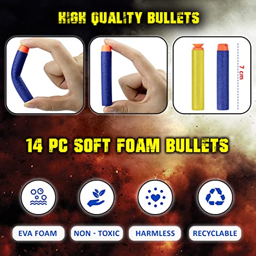 Wembley Blaster Guns with Laser Light & Music, Foam Bullets with 14 Foam Bullets for Guns, Shooting Game Toy for Indoor Outdoor, Battery Operated Musical Gun Toy for Kids Boys 6+ (Orange) - Image 4