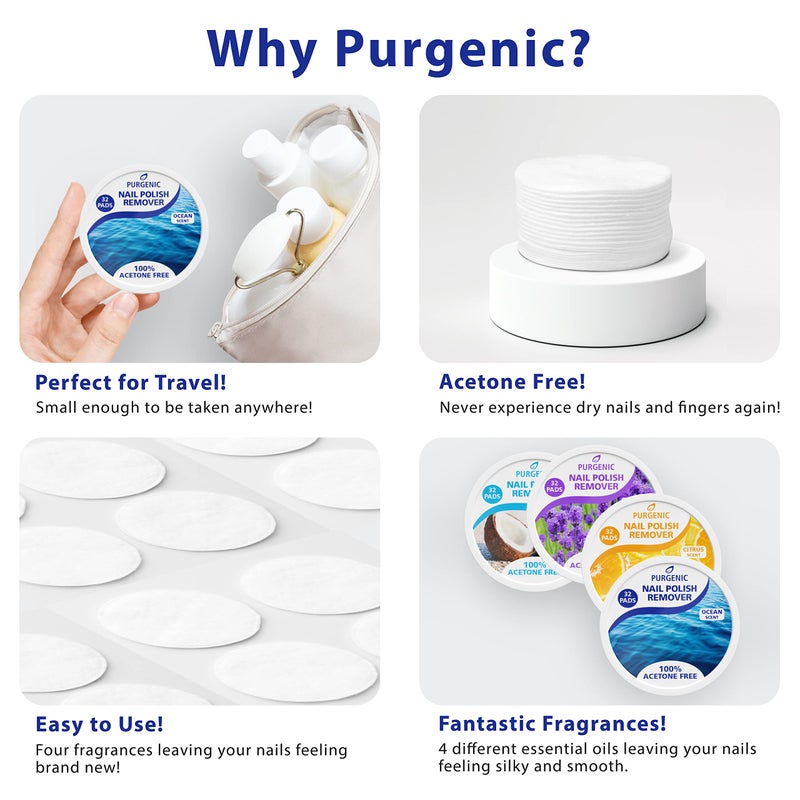 Purgenic Nail Polish Remover Pads - (128 Count) - On the Go & Travel - Lint Free Nail Polish Wipes - Pre-soaked Pads Made All Natural Ingredients - Cuticle Wipes - No Harsh Odor or Chemicals - Image 3
