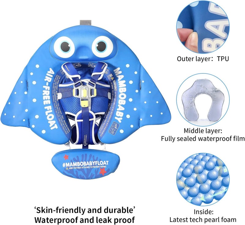 V Convey Mambobaby Float with Canopy and Tail New Upgraded Non-Inflatable Baby Pool Float Mambo Float Swim Trainer Solid Infant Swim Float Adjustable Pearl Foam Baby Swim Ring - Image 2