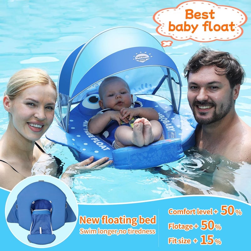 V Convey Mambobaby Float with Canopy and Tail New Upgraded Non-Inflatable Baby Pool Float Mambo Float Swim Trainer Solid Infant Swim Float Adjustable Pearl Foam Baby Swim Ring - Image 4