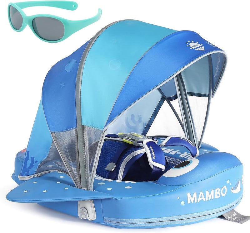 V Convey Mambobaby Float with Canopy and Tail New Upgraded Non-Inflatable Baby Pool Float Mambo Float Swim Trainer Solid Infant Swim Float Adjustable Pearl Foam Baby Swim Ring - Image 1