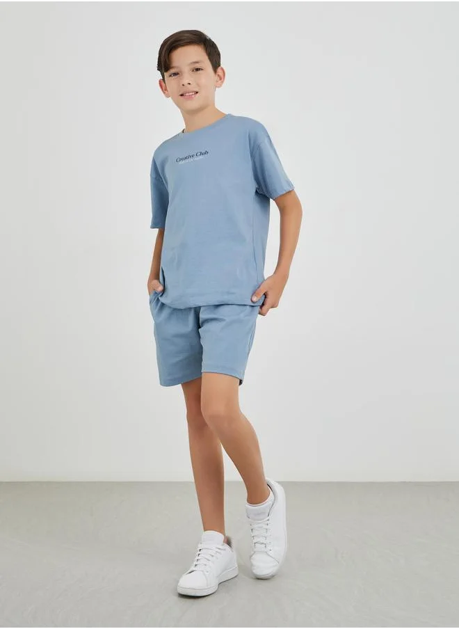 Styli Styli Boys Typography Print Oversized T-Shirt and Shorts Set