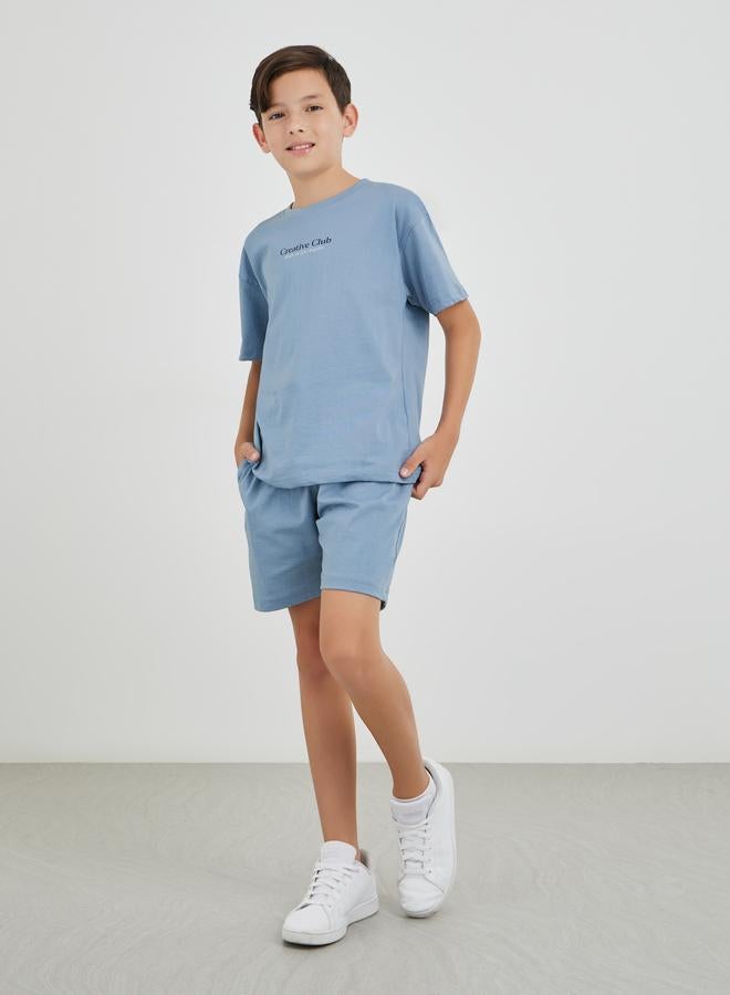 Styli Styli Boys Typography Print Oversized T-Shirt and Shorts Set  - Image 1