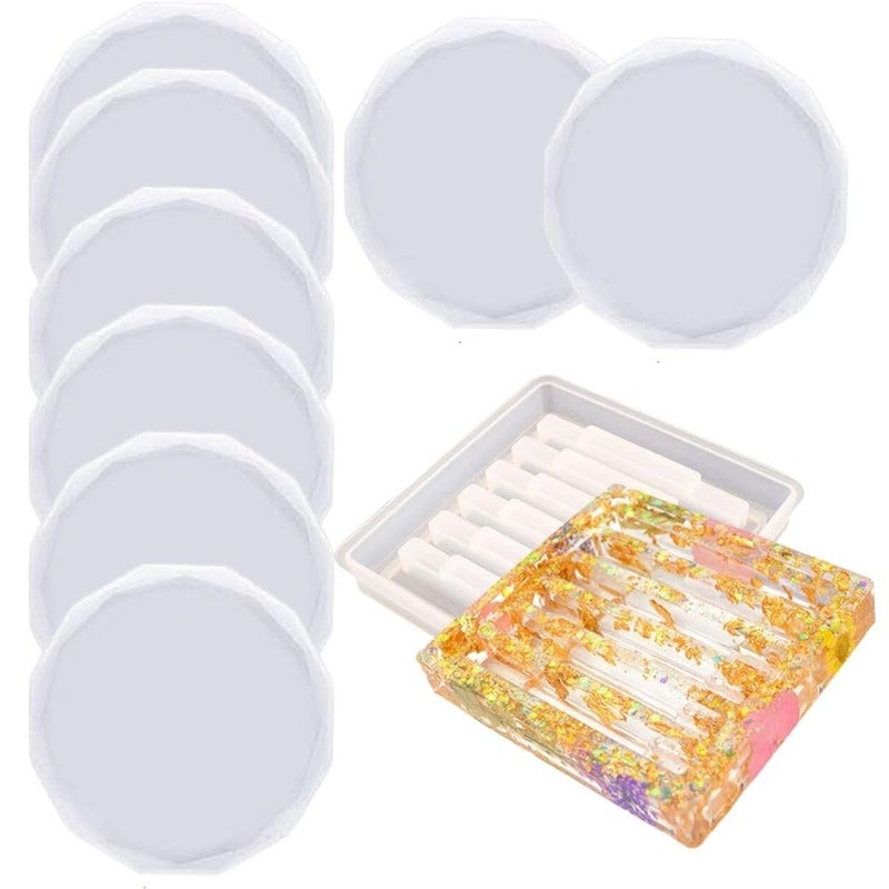 SNOOGG Pack of 8 Inch/ 4 Piece of D Cut and 1 Piece of Stand Mould Epoxy Resin Casting Moulds for Making and DY Custom Coasters Resin Art Gifts Home Decoration - Image 1