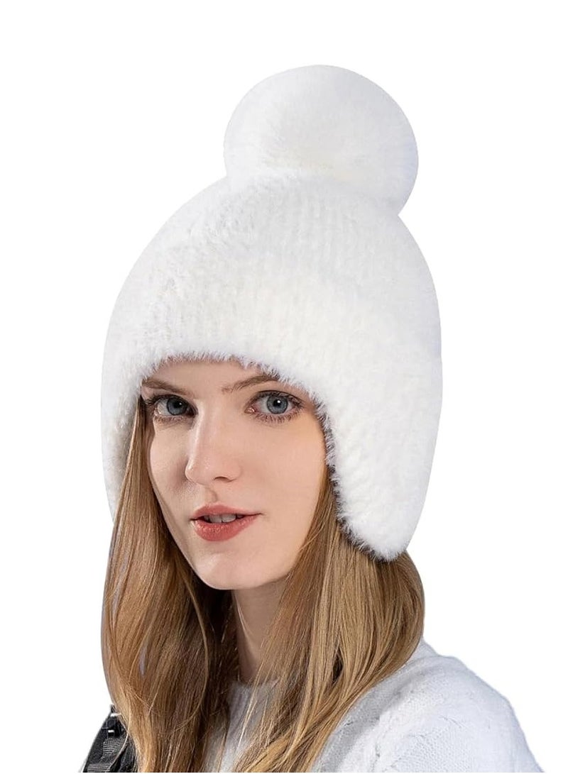 GUDOO Women Warm Winter Hat, Ski Snow Hat, Beanie Hat, Ear Flaps Sherpa Ski Snow Hats, for Women Daily Ski Outdoor Sports Winter Gift (White)  - Image 1