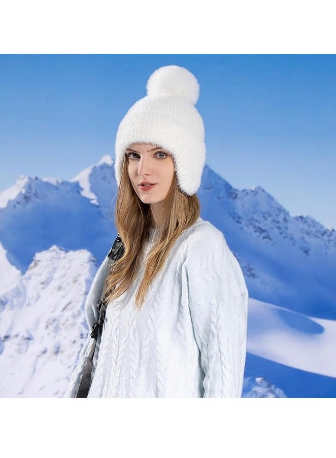 GUDOO Women Warm Winter Hat, Ski Snow Hat, Beanie Hat, Ear Flaps Sherpa Ski Snow Hats, for Women Daily Ski Outdoor Sports Winter Gift (White)  - Image 4