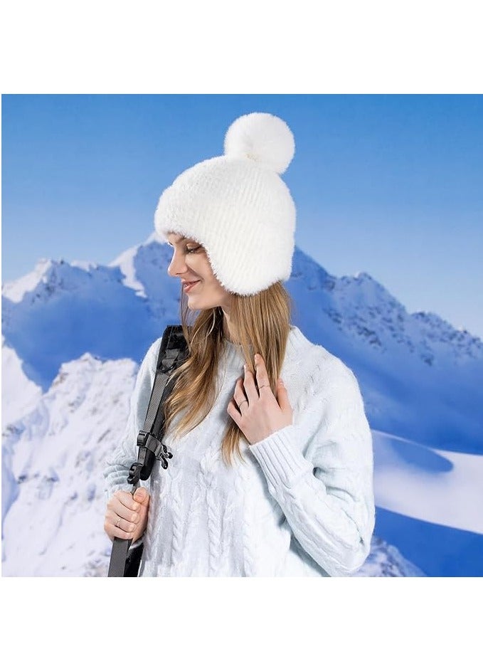 GUDOO Women Warm Winter Hat, Ski Snow Hat, Beanie Hat, Ear Flaps Sherpa Ski Snow Hats, for Women Daily Ski Outdoor Sports Winter Gift (White)  - Image 2