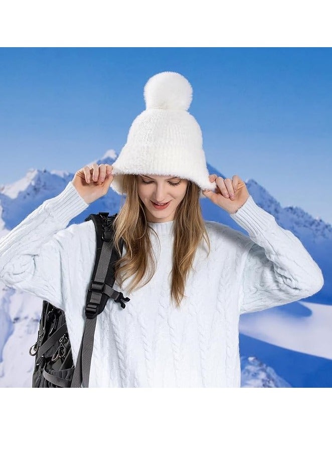GUDOO Women Warm Winter Hat, Ski Snow Hat, Beanie Hat, Ear Flaps Sherpa Ski Snow Hats, for Women Daily Ski Outdoor Sports Winter Gift (White)  - Image 5