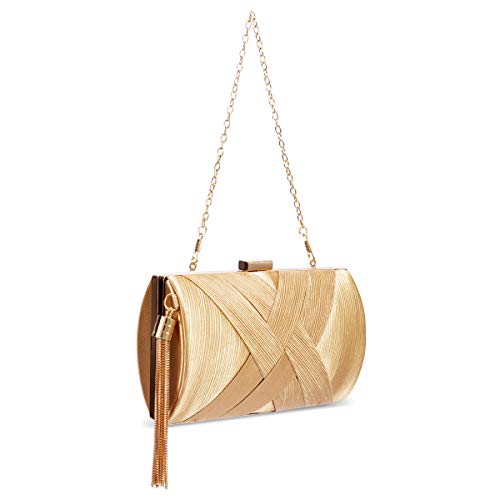 Zebrum Womens Evening Clutch Bag Designer Evening Handbag Hand Bag,Lady Party Wedding Clutch Purse (Elegant Tassel-Gold) - Image 2
