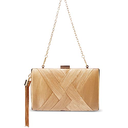 Zebrum Womens Evening Clutch Bag Designer Evening Handbag Hand Bag,Lady Party Wedding Clutch Purse (Elegant Tassel-Gold) - Image 5