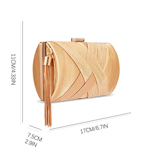 Zebrum Womens Evening Clutch Bag Designer Evening Handbag Hand Bag,Lady Party Wedding Clutch Purse (Elegant Tassel-Gold) - Image 3