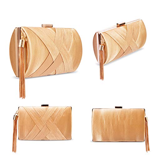 Zebrum Womens Evening Clutch Bag Designer Evening Handbag Hand Bag,Lady Party Wedding Clutch Purse (Elegant Tassel-Gold) - Image 4