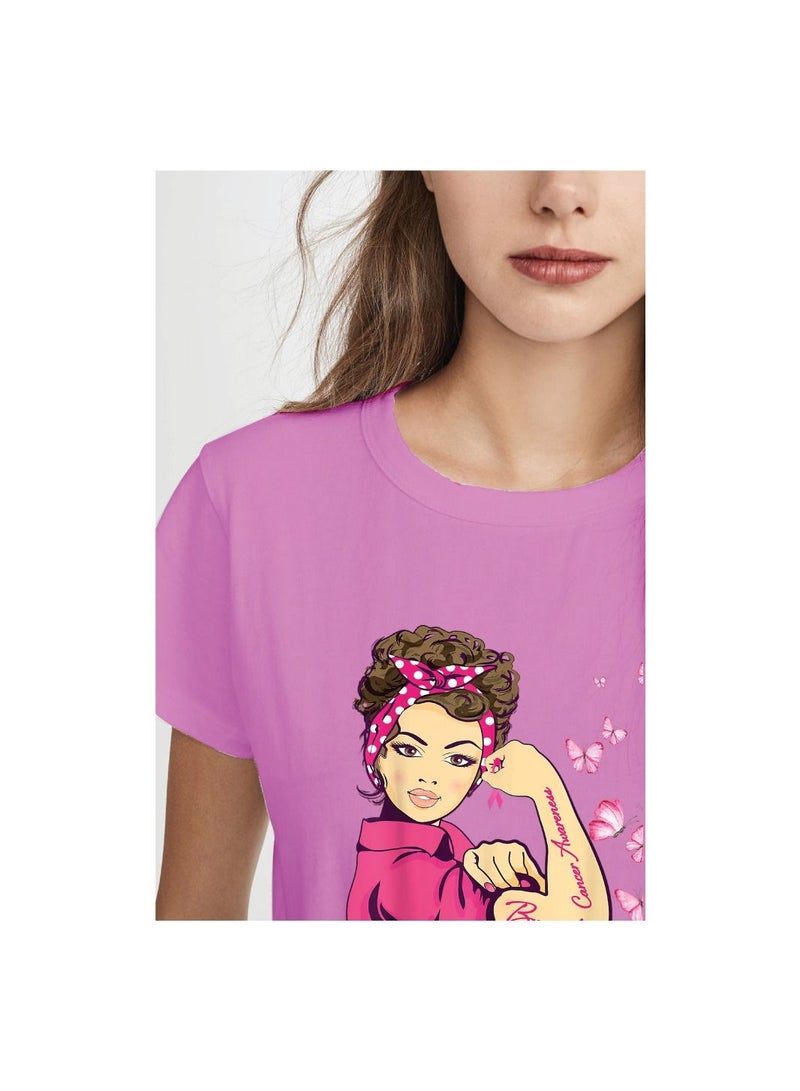 PRINTSHOP4ME October Month PinkCancer Awareness Round Neck Short Sleeve T-shirt Unisex  - Image 3