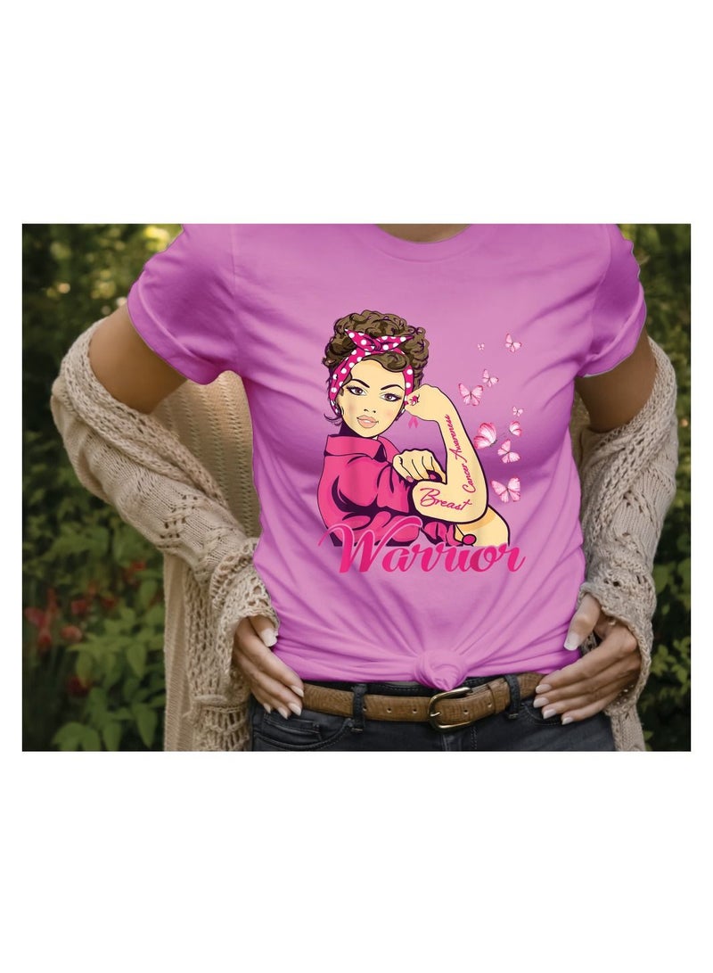 PRINTSHOP4ME October Month PinkCancer Awareness Round Neck Short Sleeve T-shirt Unisex  - Image 2
