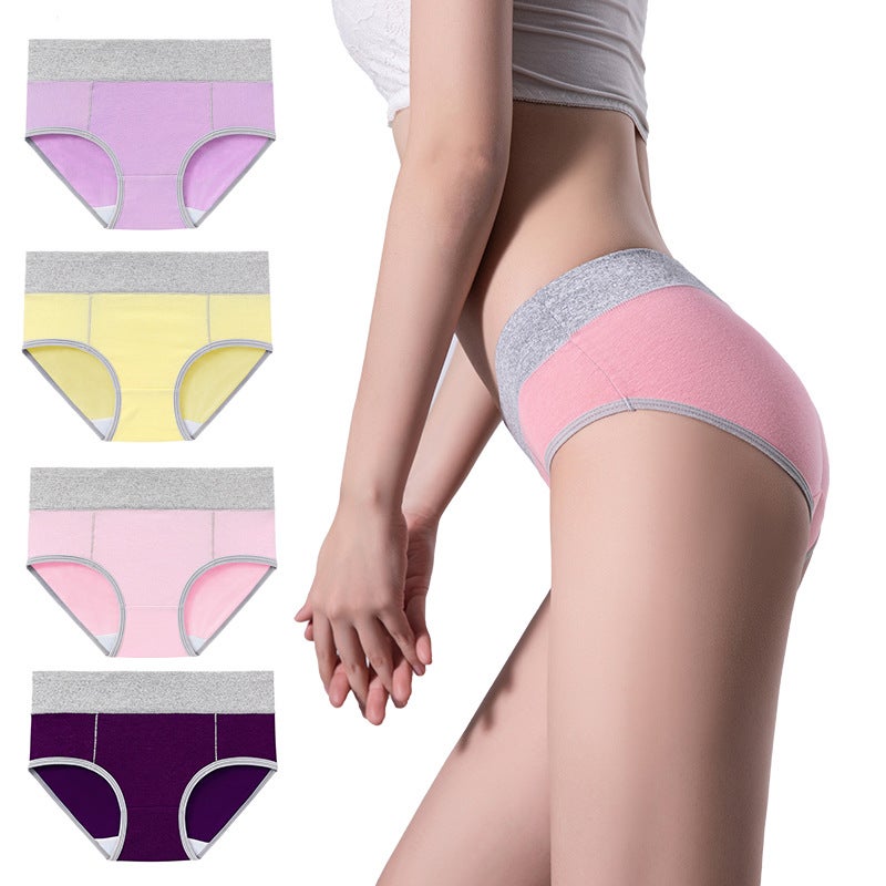 4-Piece Combination Waist Hip Spot Cotton Color Matching Underwear Ladies Plus Large Size - Image 1
