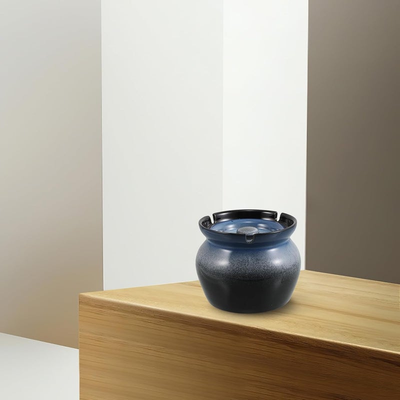 TIDTALEO Ceramic Ashtray with Lid Gradient Blue Windproof Decorative Portable Tabletop Ash Tray for Indoor Outdoor Smoking Home Office Use - Image 5
