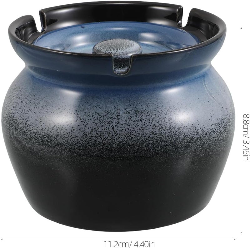 TIDTALEO Ceramic Ashtray with Lid Gradient Blue Windproof Decorative Portable Tabletop Ash Tray for Indoor Outdoor Smoking Home Office Use - Image 2