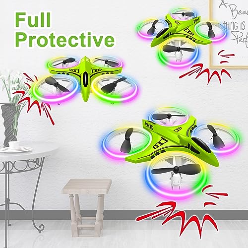 Dwi Dowellin Mini Drone for Kids Crash Proof LED Night Lights One Key Take Off Landing Flips RC Remote Control Small Flying Toys Drones for Beginners Boys and Girls Adults Nano Quadcopter, Green - Image 3