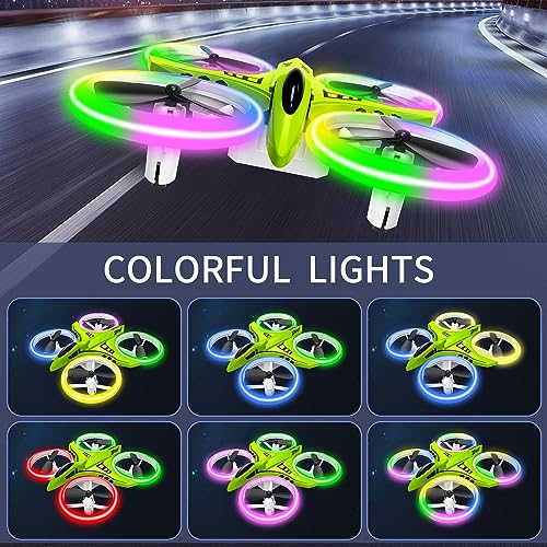 Dwi Dowellin Mini Drone for Kids Crash Proof LED Night Lights One Key Take Off Landing Flips RC Remote Control Small Flying Toys Drones for Beginners Boys and Girls Adults Nano Quadcopter, Green - Image 2