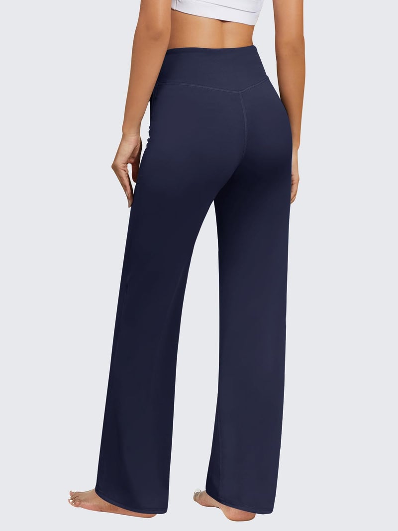 FireSwan Yoga Pants Women Wide Leg Pants High Waist Stretch Dress Loose Casual Lounge Sweatpants with Pockets Navy - Image 4