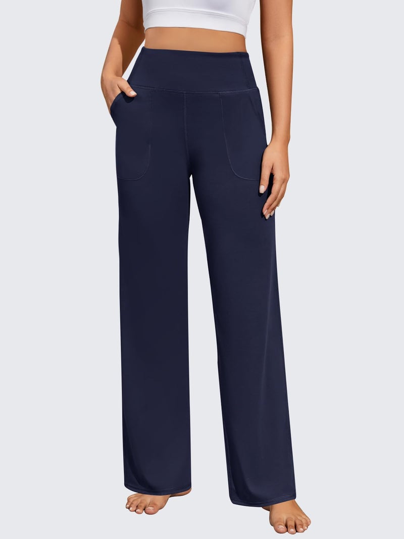 FireSwan Yoga Pants Women Wide Leg Pants High Waist Stretch Dress Loose Casual Lounge Sweatpants with Pockets Navy - Image 2