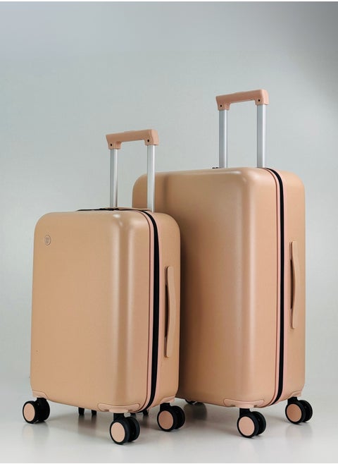 2-Piece PP Luggage Set – Lightweight Polypropylene Fashion Trolley Luggage Unbreakable Hard Shell with TSA Lock, Safe Security Zipper, 2 Protection Cover and 4 Quiet 360° Double Spinner Wheels – Cabin And Medium Checked Suitcases - 20" / 24" - PEACH PINK