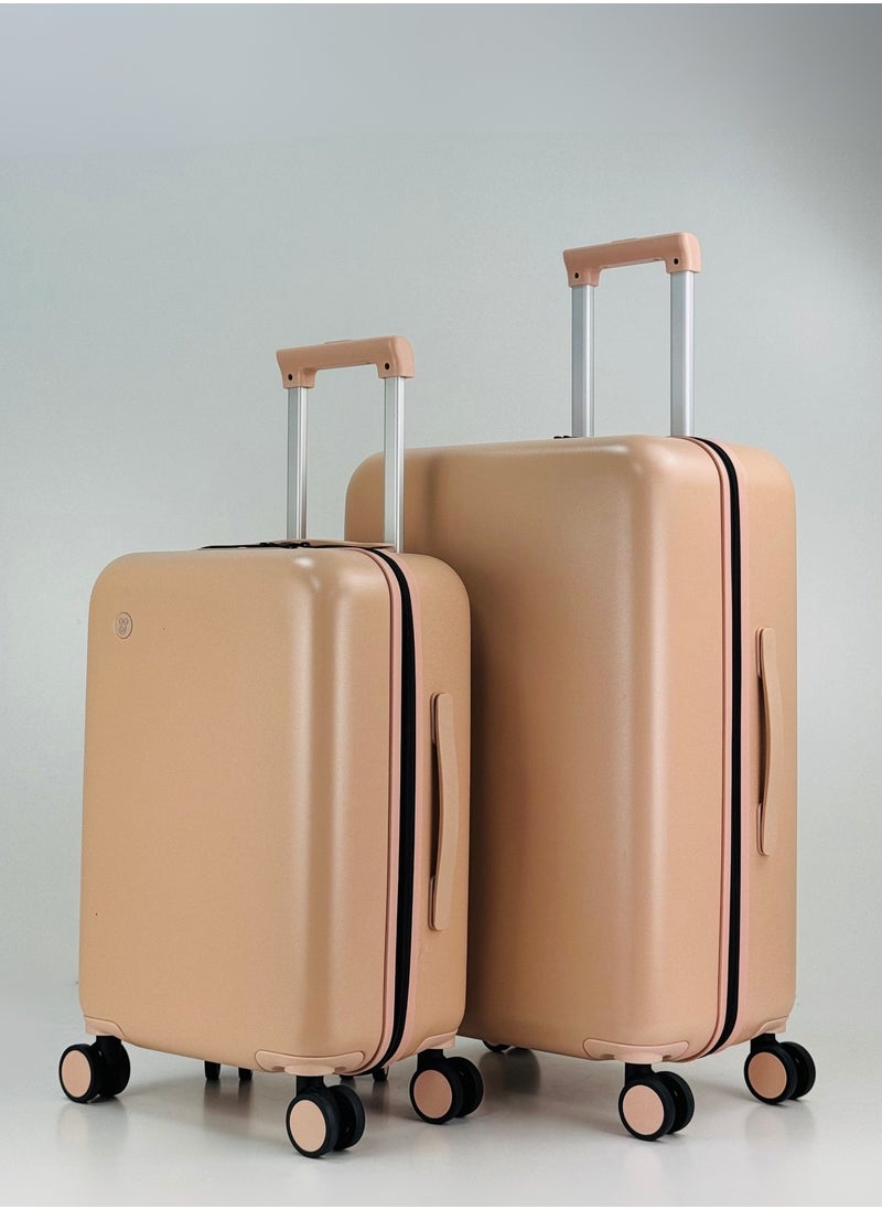 2-Piece PP Luggage Set – Lightweight Polypropylene Fashion Trolley Luggage Unbreakable Hard Shell with TSA Lock, Safe Security Zipper, 2 Protection Cover and 4 Quiet 360° Double Spinner Wheels – Cabin And Medium Checked Suitcases - 20" / 24" - PEACH PINK