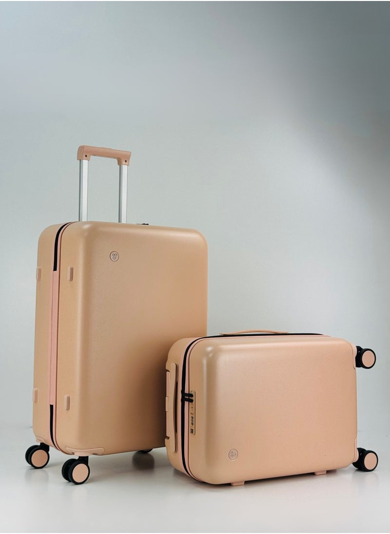 2-Piece PP Luggage Set – Lightweight Polypropylene Fashion Trolley Luggage Unbreakable Hard Shell with TSA Lock, Safe Security Zipper, 2 Protection Cover and 4 Quiet 360° Double Spinner Wheels – Cabin And Medium Checked Suitcases - 20" / 24" - PEACH PINK