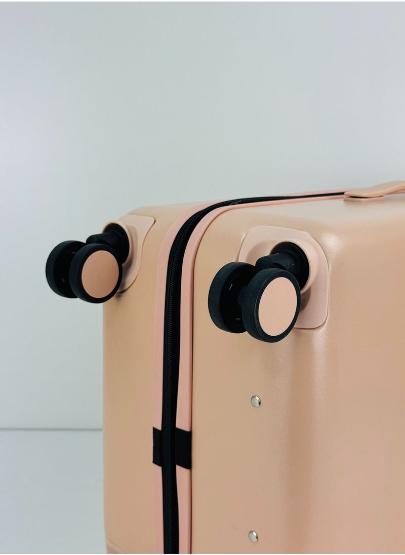 2-Piece PP Luggage Set – Lightweight Polypropylene Fashion Trolley Luggage Unbreakable Hard Shell with TSA Lock, Safe Security Zipper, 2 Protection Cover and 4 Quiet 360° Double Spinner Wheels – Cabin And Medium Checked Suitcases - 20" / 24" - PEACH PINK