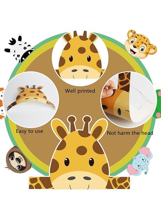 12 قطع قبعات حفلات عيد ميلاد على شكل حيوانات - مجموعة تيجان ورقية كرتونية لطيفة لديكور حفلات أطفال، إكسسوارات حفلات بموضوع السفاري/الغابة - Image 3