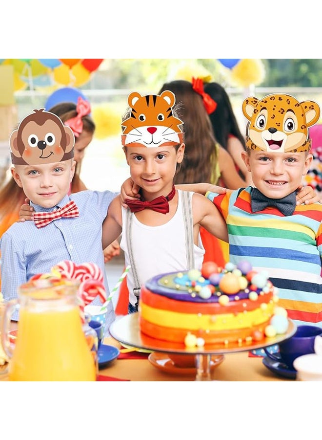 12 قطع قبعات حفلات عيد ميلاد على شكل حيوانات - مجموعة تيجان ورقية كرتونية لطيفة لديكور حفلات أطفال، إكسسوارات حفلات بموضوع السفاري/الغابة - Image 5