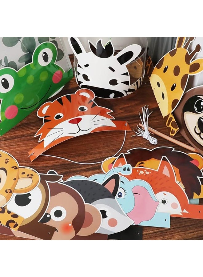 12 قطع قبعات حفلات عيد ميلاد على شكل حيوانات - مجموعة تيجان ورقية كرتونية لطيفة لديكور حفلات أطفال، إكسسوارات حفلات بموضوع السفاري/الغابة - Image 4