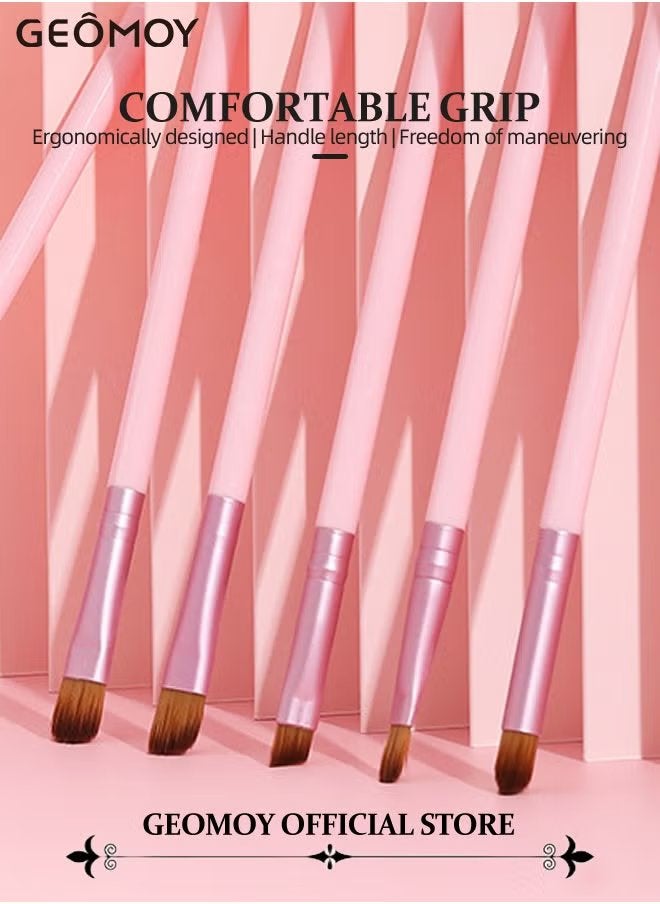 Geomoy Portable Makeup Brush Set 5pcs Face Eyeliner Blush Makeup Brush Set in One Tube To Keep Brush Cleaner with 1pc Heart Shaped Compact Stainless Steel Mirror - Image 4