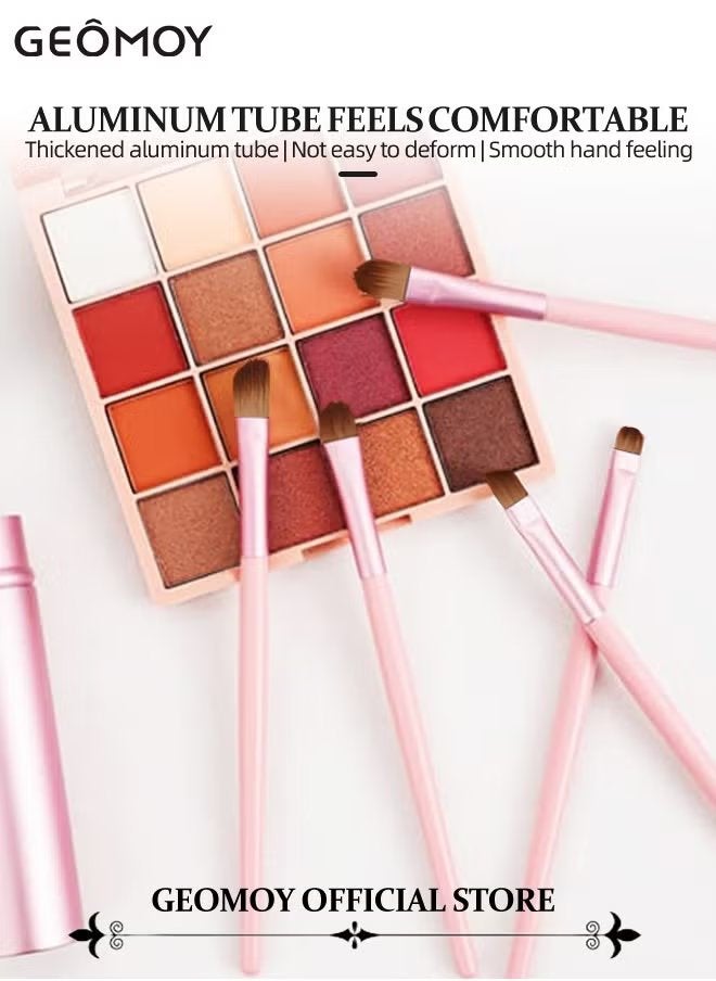 Geomoy Portable Makeup Brush Set 5pcs Face Eyeliner Blush Makeup Brush Set in One Tube To Keep Brush Cleaner with 1pc Heart Shaped Compact Stainless Steel Mirror - Image 2