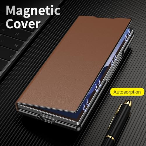 XIMAND for Samsung Galaxy Z Fold 7 Magnetic Flip Folding Case, Multi-Angle Bracket, High Classy Luxurious Business Leather, Full Body Hinge Protective Slim Cover. - Image 2
