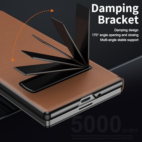 XIMAND for Samsung Galaxy Z Fold 7 Magnetic Flip Folding Case, Multi-Angle Bracket, High Classy Luxurious Business Leather, Full Body Hinge Protective Slim Cover. - Image 3