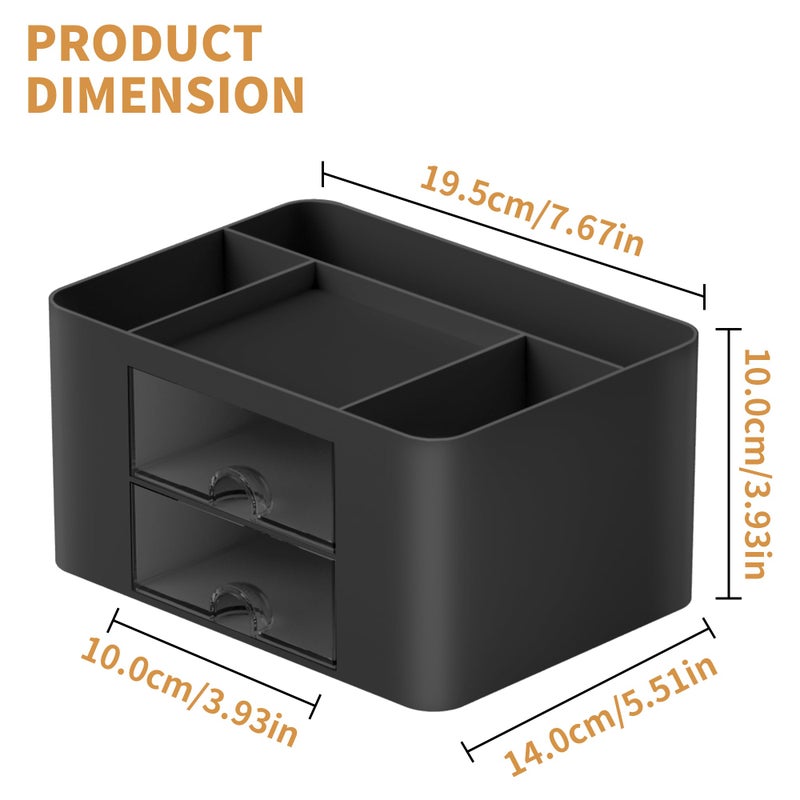 Marbrasse Pen Organizer with 2 Drawer, Multi-Functional Pencil Holder for Desk, Desk Organizers and Accessories with 5 Compartments + Drawer for Office Art Supplies (Black) - Image 4