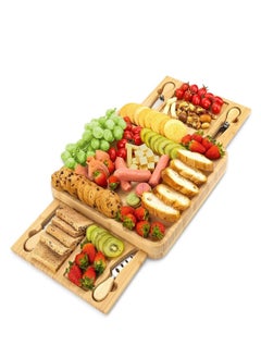 Arabest Bamboo Cheese Board and Knife Set, Charcuterie Board and Serving Meat Platter, Large Cheese Board Set, Serving Ttrays for Party, Home, New House Warming Gifts  - Image 1