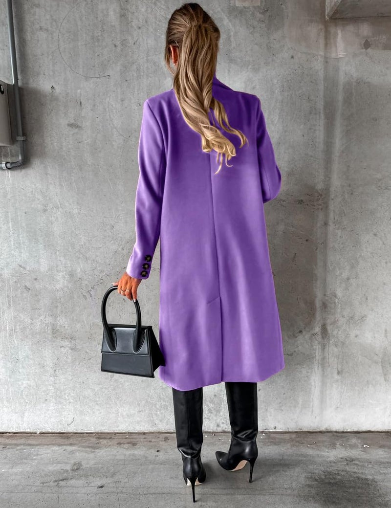 IDEALSANXUN Wool Coats for Women Trench Pea Coat 2026 Fall Fashion Outfits Double Breasted Blazer Warm Dress Long Ladies Coat Jacket, Purple, S - Image 4