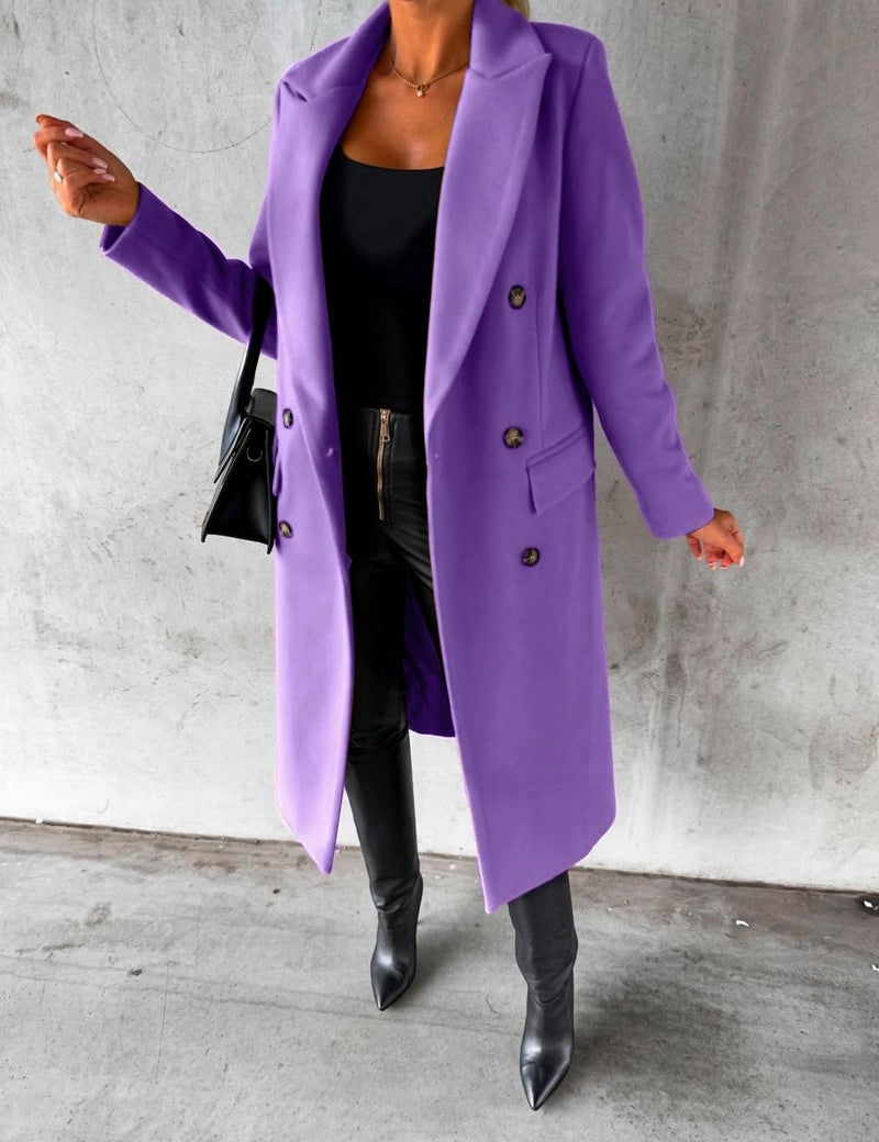 IDEALSANXUN Wool Coats for Women Trench Pea Coat 2026 Fall Fashion Outfits Double Breasted Blazer Warm Dress Long Ladies Coat Jacket, Purple, S - Image 2