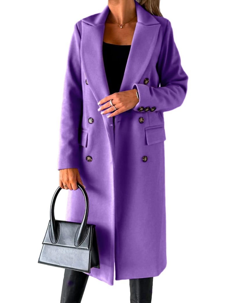 IDEALSANXUN Wool Coats for Women Trench Pea Coat 2026 Fall Fashion Outfits Double Breasted Blazer Warm Dress Long Ladies Coat Jacket, Purple, S - Image 1
