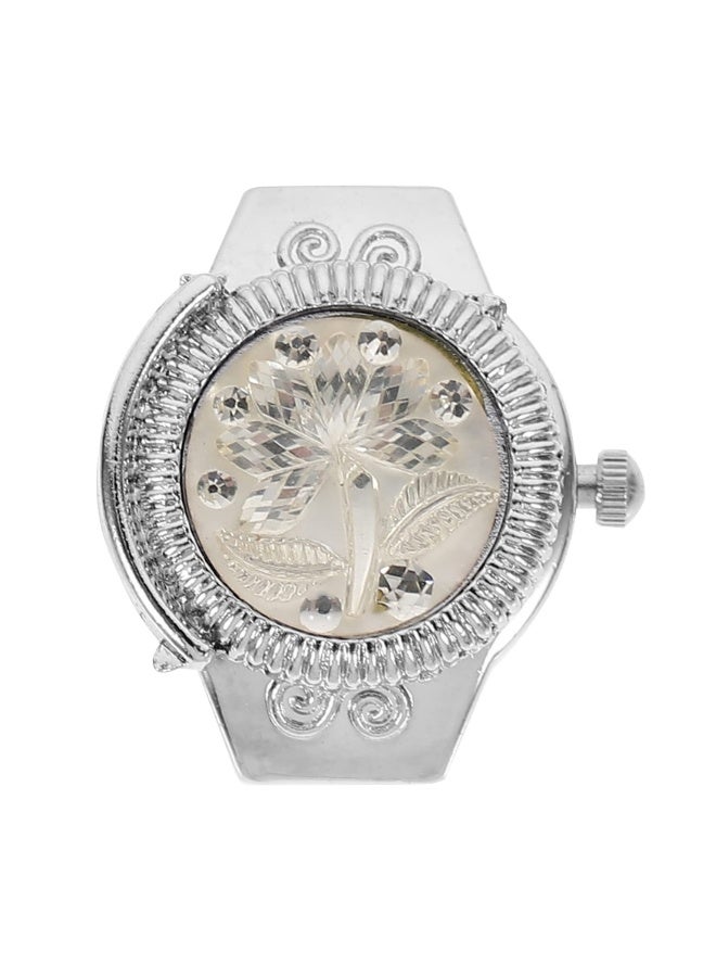 Vintage Finger Ring Watches Zinc Alloy Round Ring Watch Decorative Diamond Watch for Men Women (White Flip Open Watch) - 1Piece  - Image 1